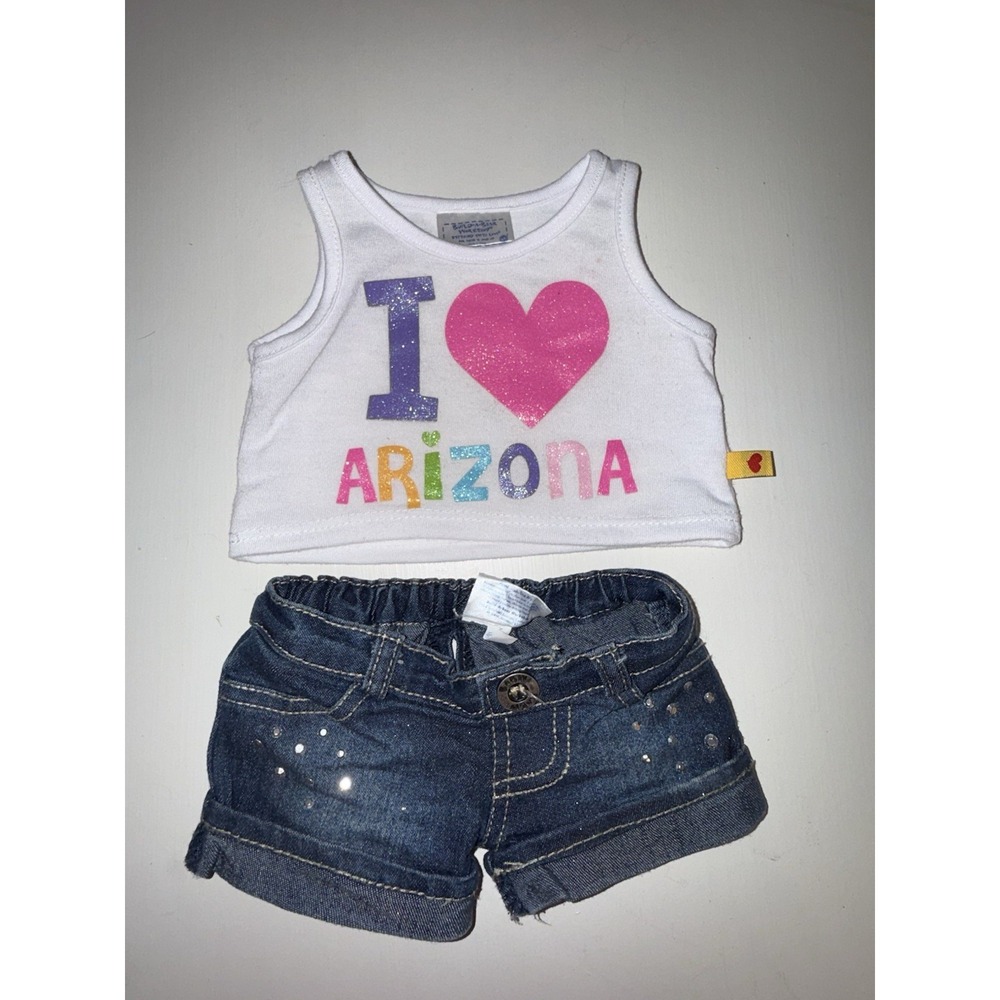 Build A Bear BABW Denim Shorts & White Tank‎ I Heart Arizona Top 2pc Bundle